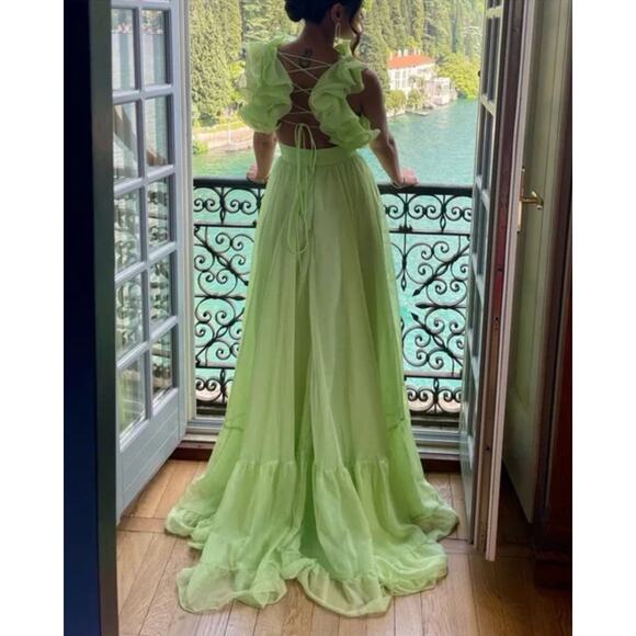 NEW Mac Duggal Mint Green Ruffle Tiered Cut-Out Chiffon Gown Dress 2 Style 67911 - Picture 2 of 16